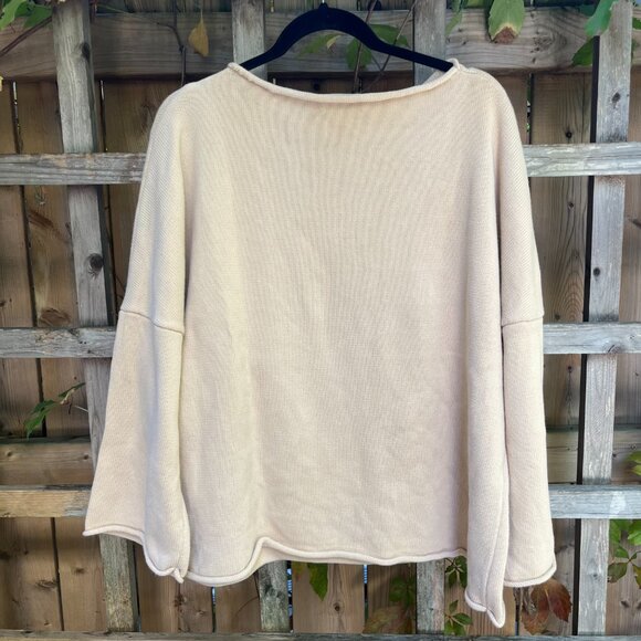 Bohème Goods Rolled Hem Knit Sweater Cream Neutral Size L Minimalist Cozy - Picture 5 of 5